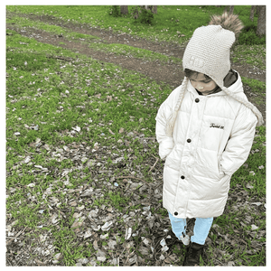Longline Puffer Jacket waring a girl