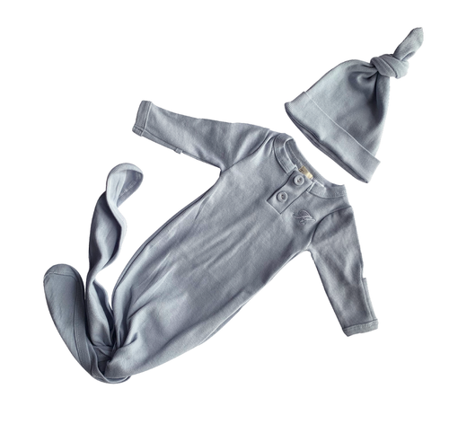 Ribbed Powder Blue Newborn Knotted Gown Set