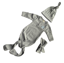 Load image into Gallery viewer, Ribbed Grey Newborn Knotted Gown Set