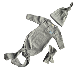 Ribbed Grey Newborn Knotted Gown Set
