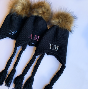 Personalised Kids' Black Beanie with Pom Pom!